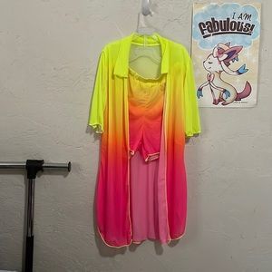 Vibrant Pink and Yellow Swim Coverup